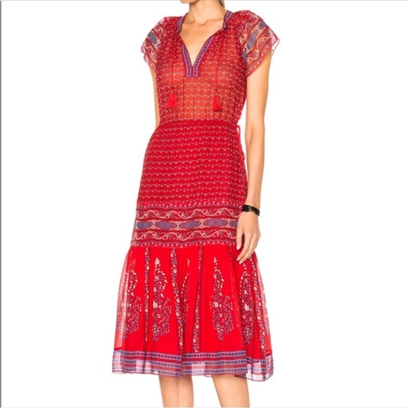 Ulla Johnson Neela Floral Print Silk Midi Dress Scarlet Red Size 0 Valentine Day - Picture 17 of 17